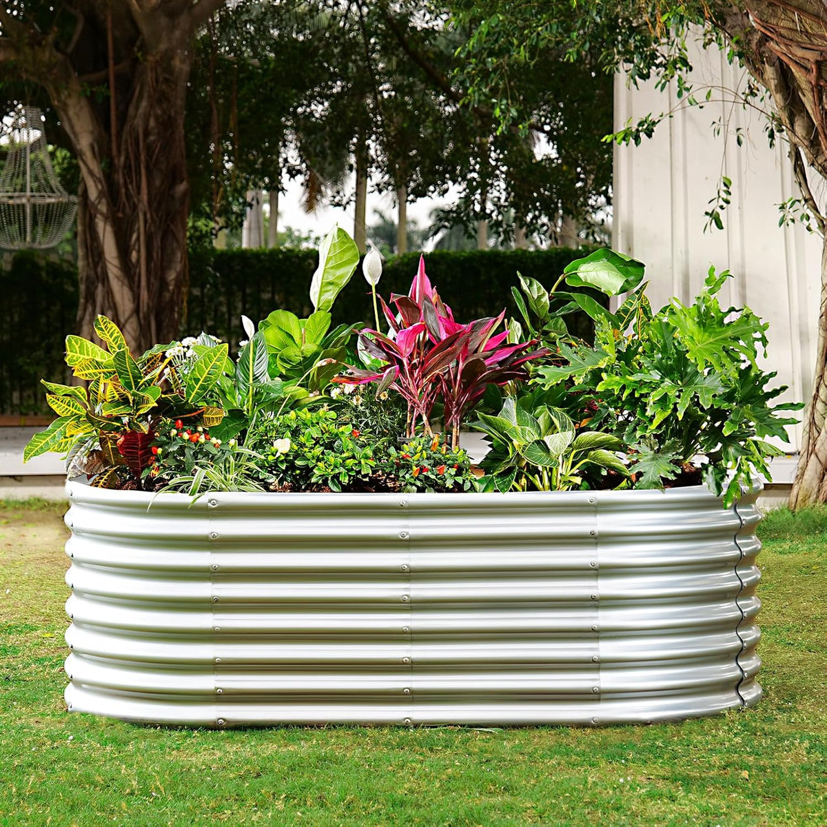 Land Guard Galvanized Raised Garden Bed, 8x4x2ft Planter Boxes Outdoor, Oval Larger Metal Planter
