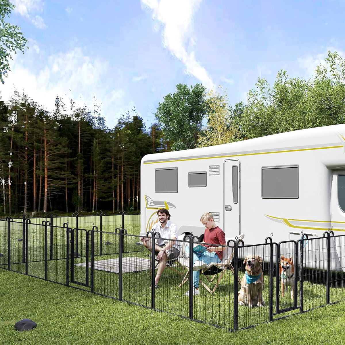 Dog Playpen Outdoor 32 Panels Heavy Duty Dog Fence 47" Height Anti-Rust with Doors Portable for RV