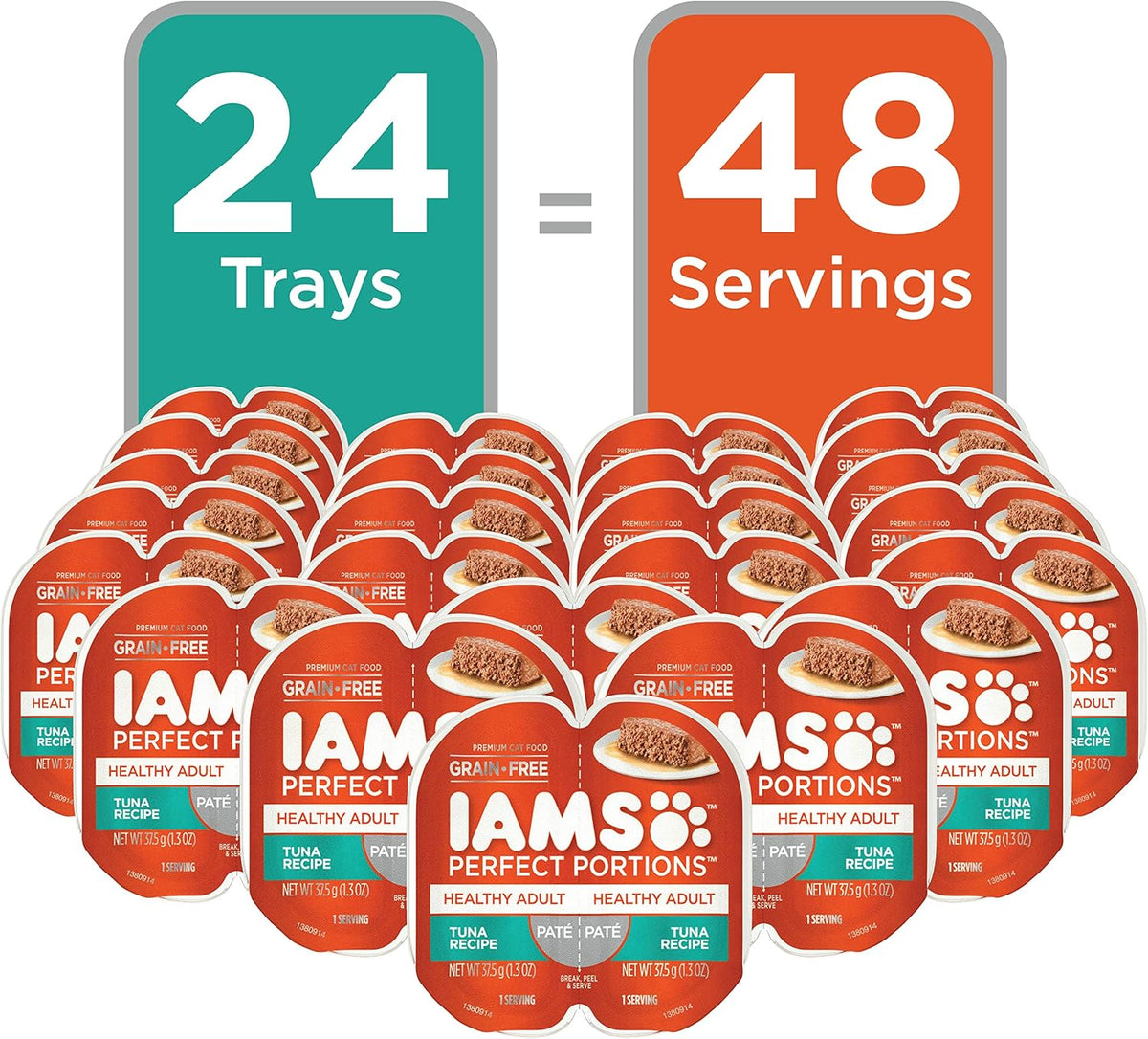 IAMS Perfect Portions Healthy Adult Grain Free Wet Cat Food Pate, Tuna Recipe, 2.6 oz. Easy Peel