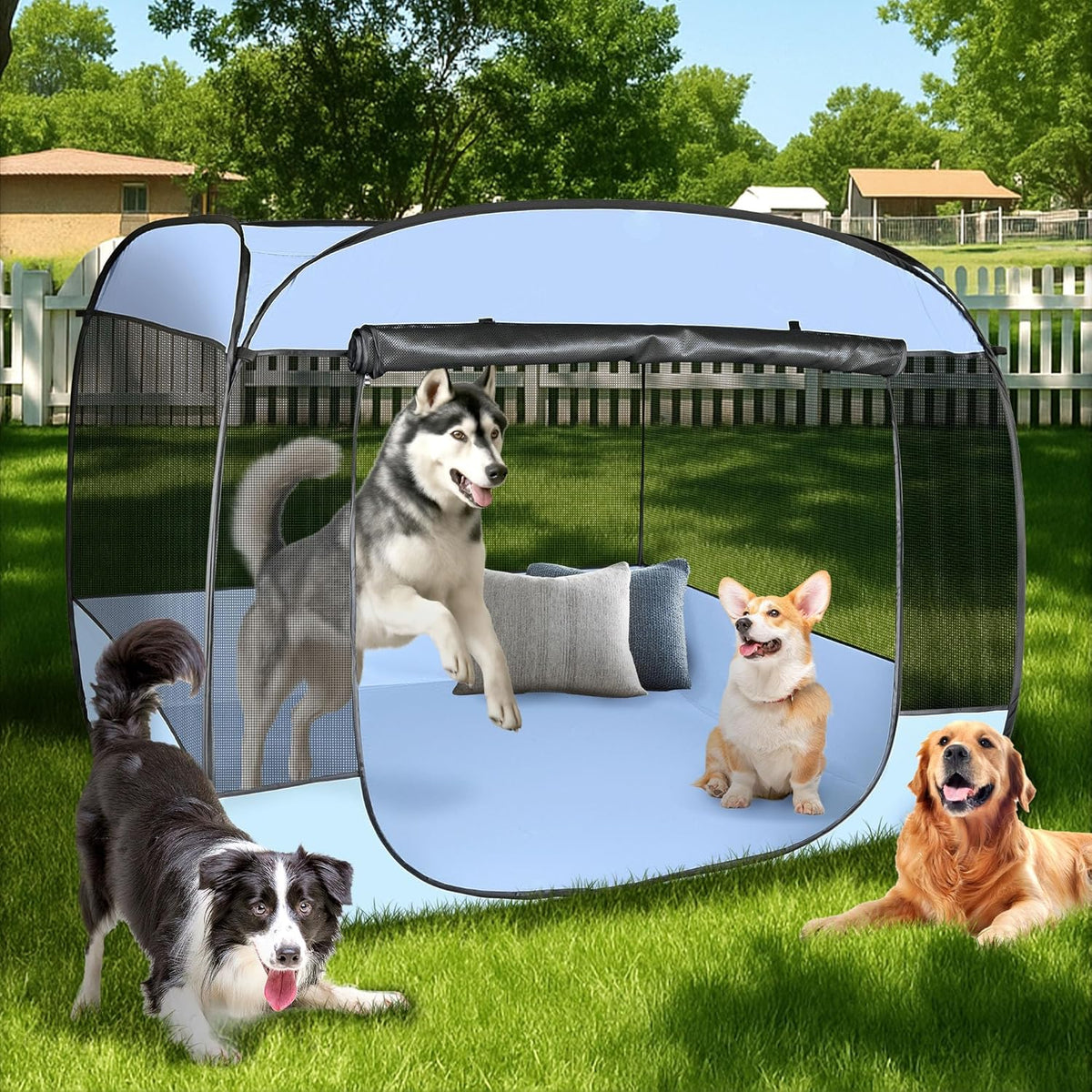 EighteenTek XLarge Popup Portable Dog Houses, 5.3'x4'H Assembly-Free Gazebo-Style Dog Cot Cat
