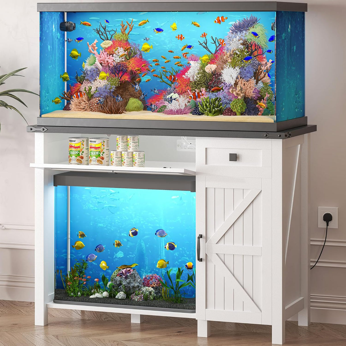 40 Gallon Aquarium Stand With Charging Station, Farmhouse Fish Tank Stand, Reptile Tank Stand