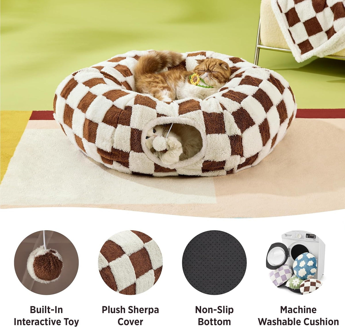 Lesure Cat Tunnel Bed for Indoor Cats - Cute Cat Donut Tunnel Toys for Small Large Cats with