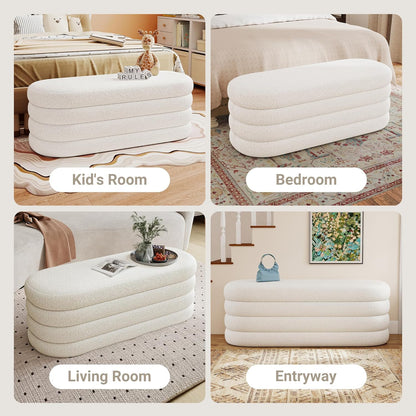 Storage Ottoman Bench 49.2 Inch Upholstered Fabric Storage Bench for Bedroom End of Bed Aesthetic