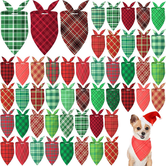 Abbylike 50 Pieces Christmas Plaid Dog Bandanas Bulk Xmas Bandanas for Dogs Triangle Kerchief Bibs