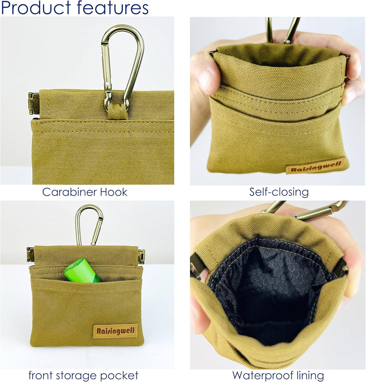 Dog Treat Pouch, Brown Pocket Sized Pet Training Pouch, Cotton Fabric, Hand Free Dog Walking Bag