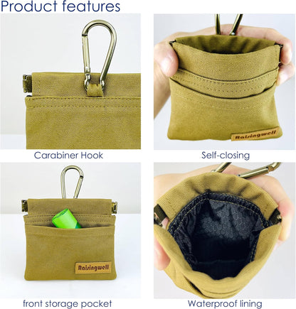 Dog Treat Pouch, Brown Pocket Sized Pet Training Pouch, Cotton Fabric, Hand Free Dog Walking Bag
