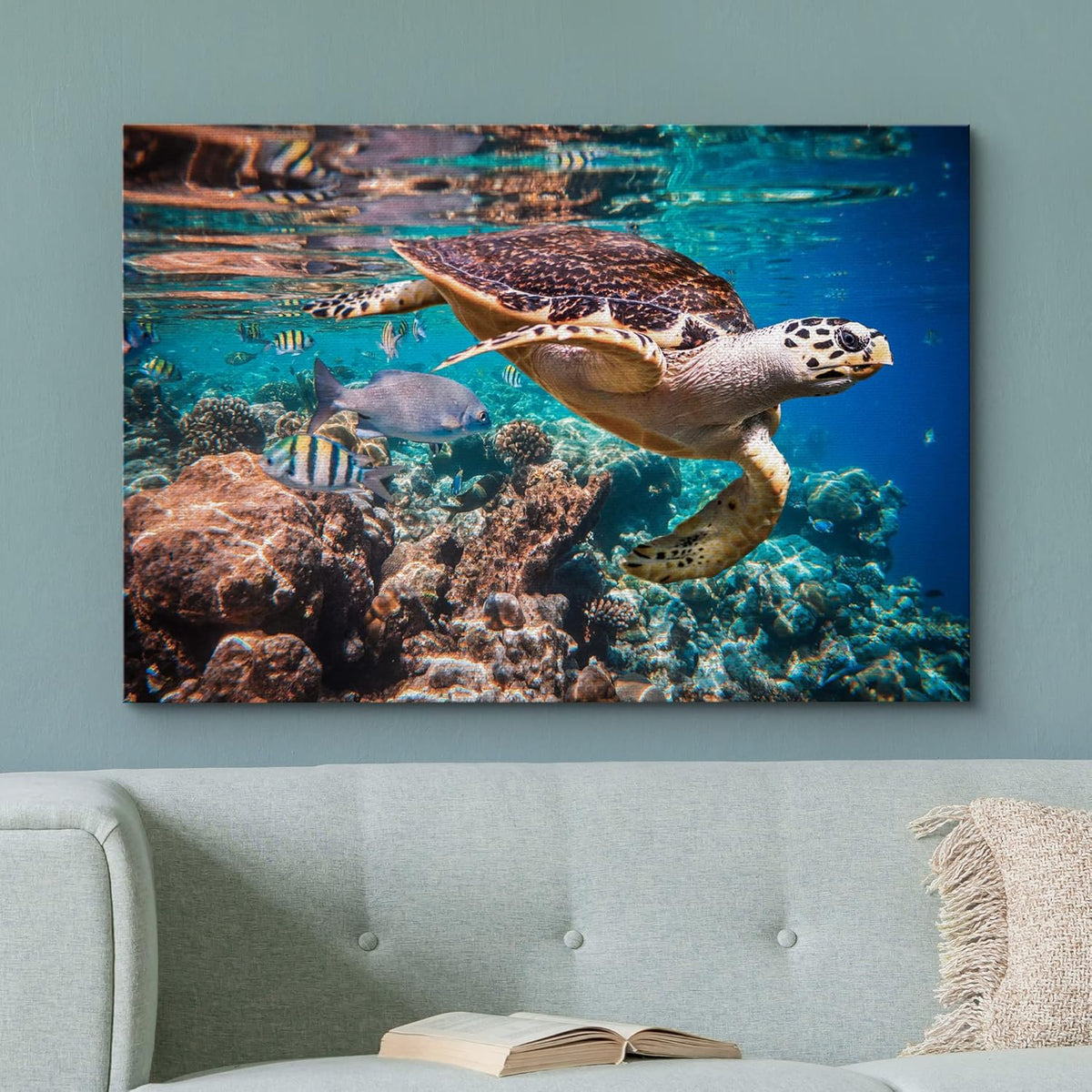 wall26 Canvas Print Wall Art Tropical Turtle Coral Reef Deep Sea Dive Nature Animals Photography