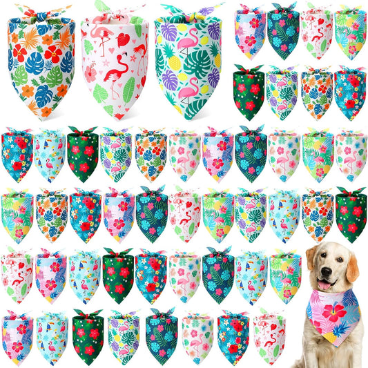 Weewooday 50 Pcs Hawaiian Dog Bandanas Bulk for Dogs Soft Bibs Adjustable Triangle Pet Bandana for