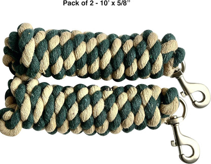 Majestic Ally Pack of 2 Solid Cotton Lead Rope for Horses & Livestock – 10 Foot Long and 5/8 inch
