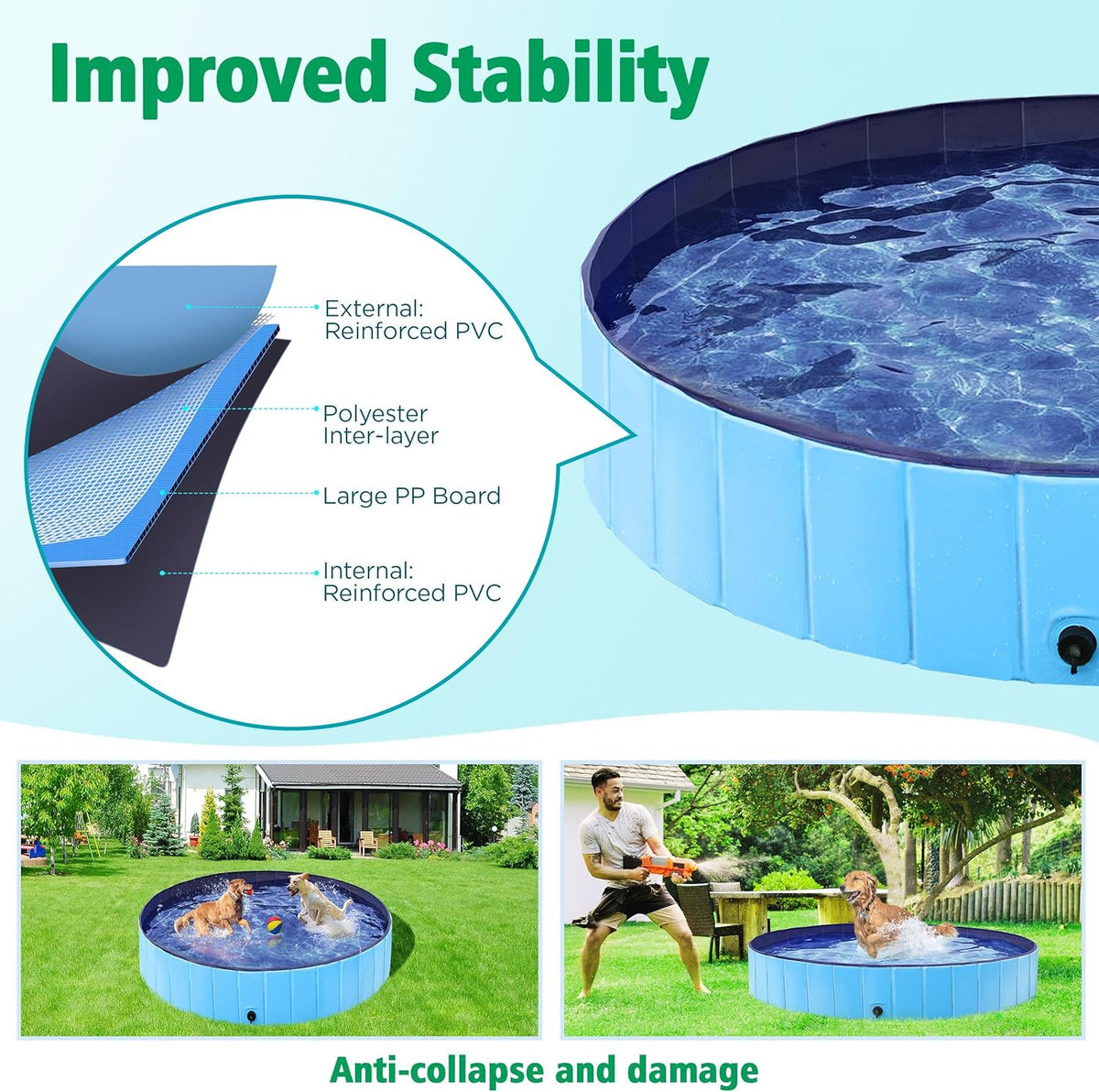 Yaheetech Foldable Dog Pools 63 x 12 Inches Collapsible Hard Plastic Pets Swimming Pool Portable