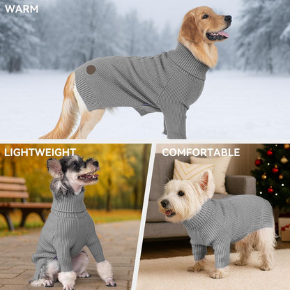 cyeollo Dog Sweater Warm Turtleneck Knitted Sweaters with Sleeve Winter Dog Clothes Sweaters for