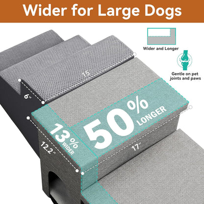 Dog Stairs 23" H, 4-Step Wider Dog Steps for High Beds Window, Folding Storage Pet Stairs Gift for
