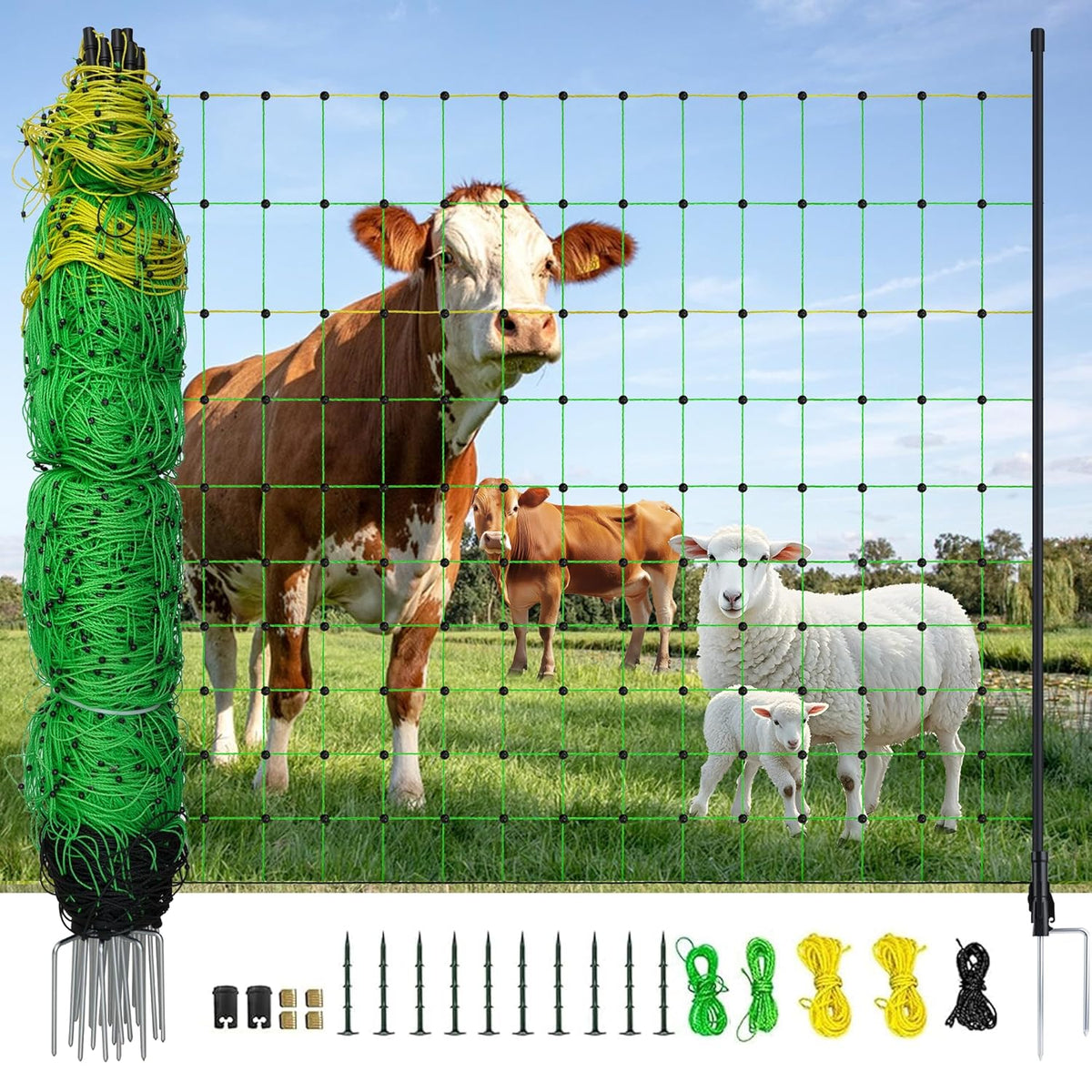 Electric Fence Netting, 164'L x 47.2" H Electric Chicken Fence Kit for Livestock, Farms, Backyards