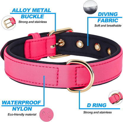 Didog Soft Padded Dog Collars for Small Dogs, Lightweight and Breathable Pink Dog Collar with Metal