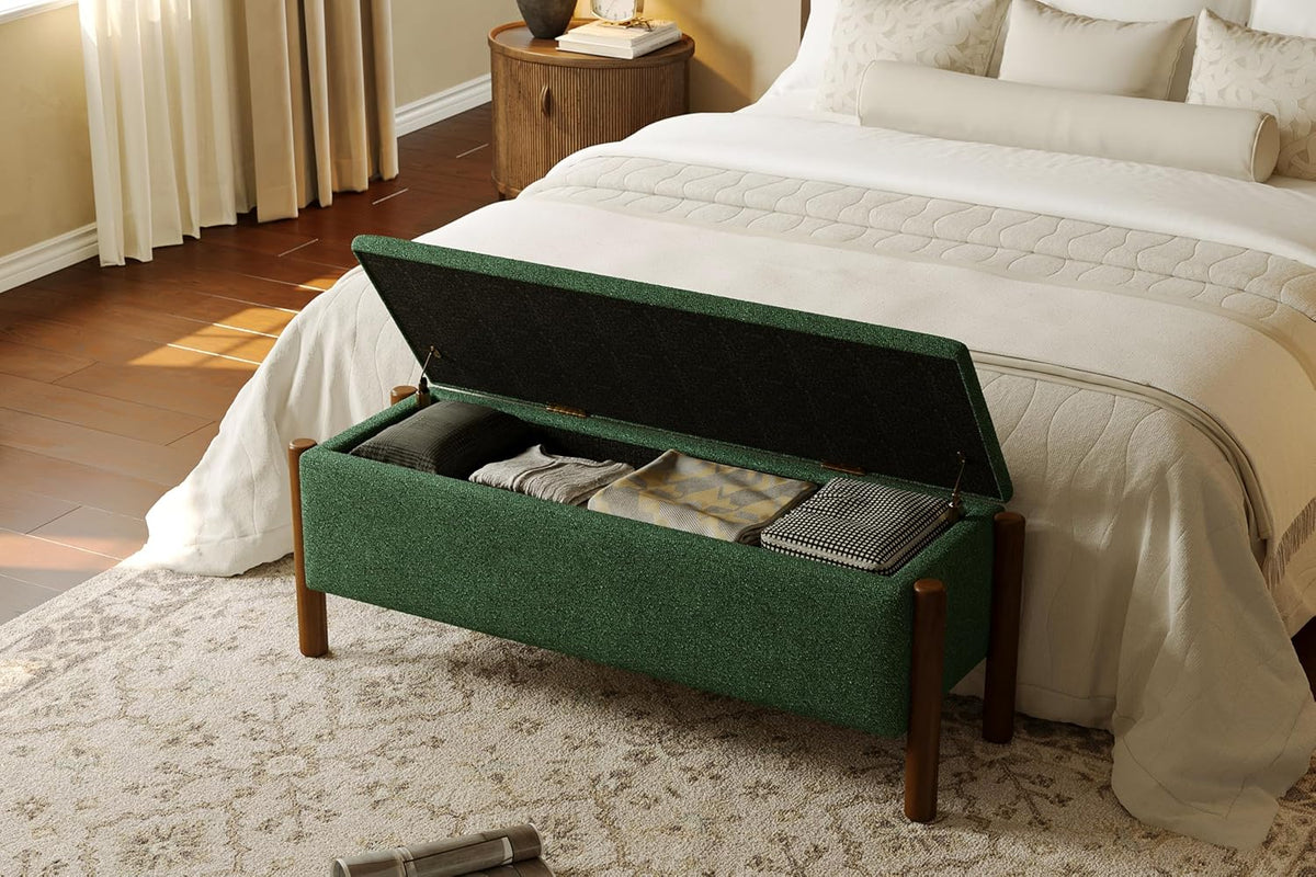 Modern Storage Benches with Walnut Wood Legs, 47'' Ottoman Bench with 20 Gallons Storage Space for