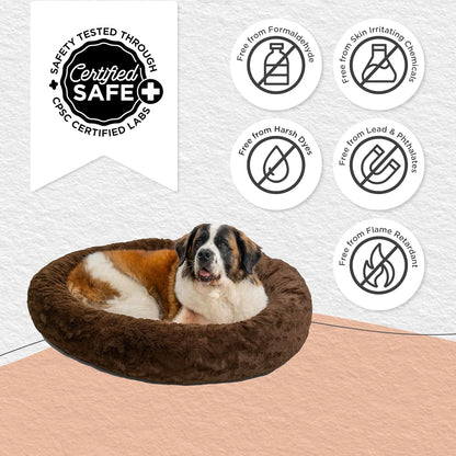 Best Friends by Sheri Original Calming Donut Dog and Cat Bed, Lux Faux Fur, Dark Brown, XL (45in x