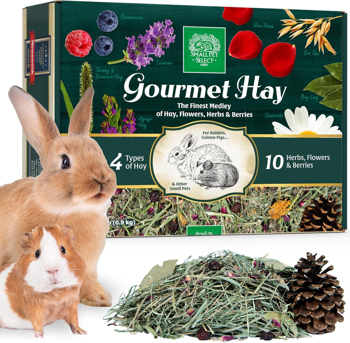 Small Pet Select - Gourmet Hay Pet Food, Exclusive Treat Hay, Flowers, and Herb Blend, for Rabbits