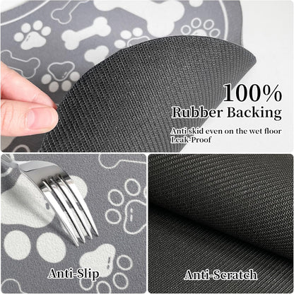 Dog & Cat Food Mat Bone Shaped Pet Feeding Mat Quick Absorb Water Bowl Placemat with Rubber Backing
