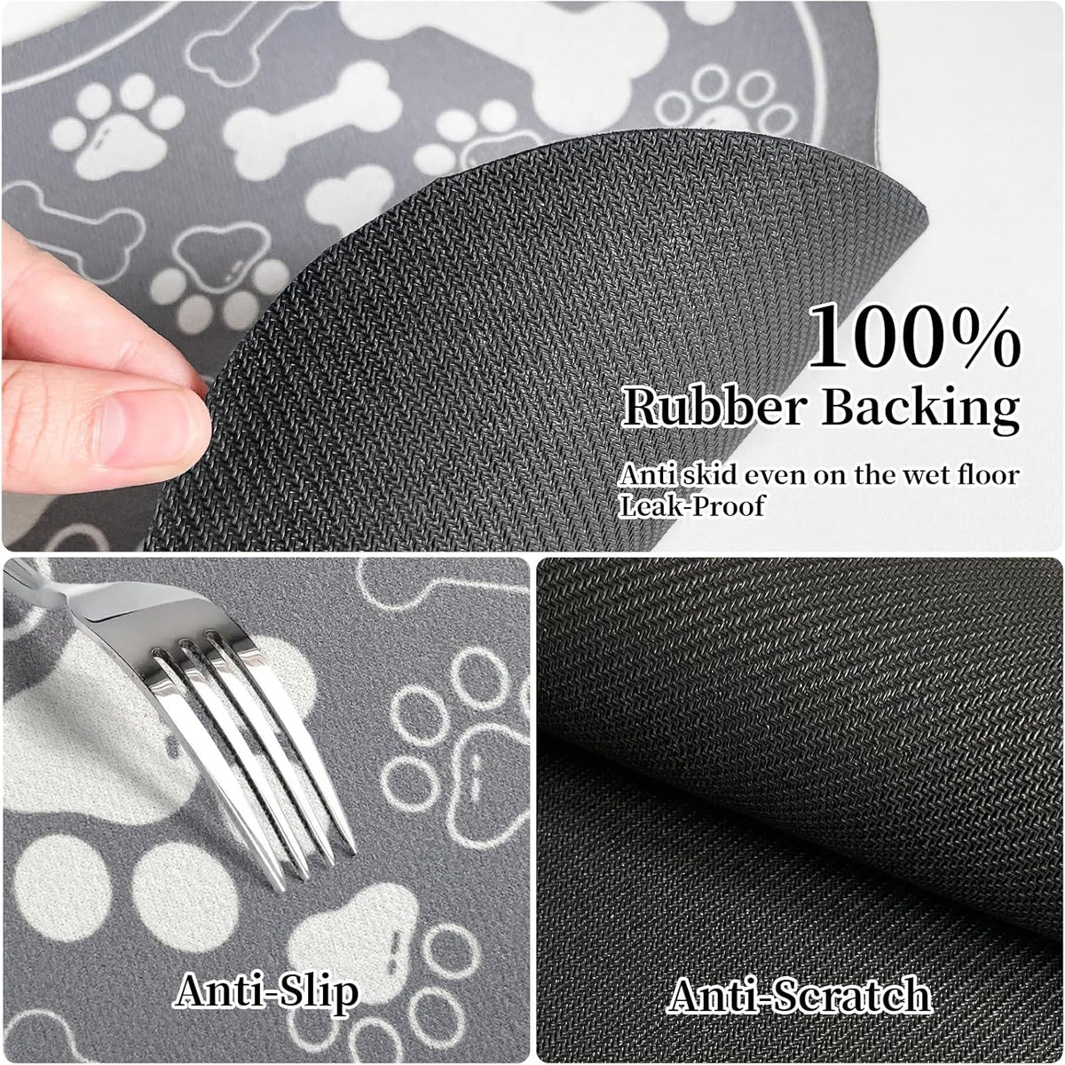 Dog & Cat Food Mat Bone Shaped Pet Feeding Mat Quick Absorb Water Bowl Placemat with Rubber Backing