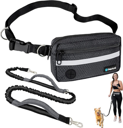 PetAmi Hands Free Dog Leash, Dog Running Leash Belt for Walking Jogging, Dog Waist Zipper Pouch