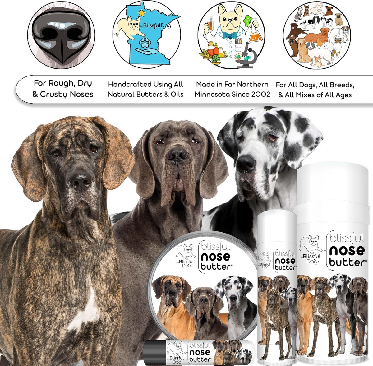 The Blissful Dog Great Dane Unscented Nose Butter - Dog Nose Butter, 4 Ounce