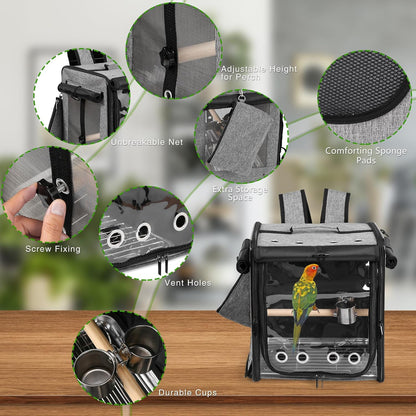 Suertree Bird Carrier with Seat Belt for Car Travel, Bird Backpack Carrier with Indestructible
