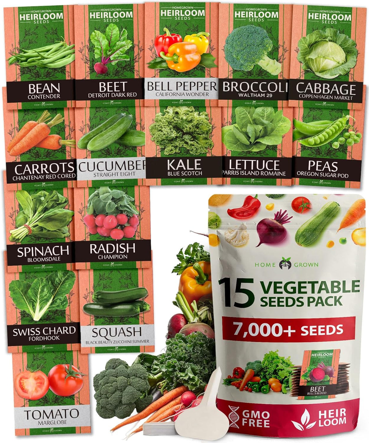 HOME GROWN 𝗨𝗦𝗔 𝗣𝗥𝗘𝗠𝗜𝗨𝗠 15 Heirloom Vegetable Seeds 7,000+ 𝗡𝗢𝗡-𝗚𝗠𝗢 Seeds for