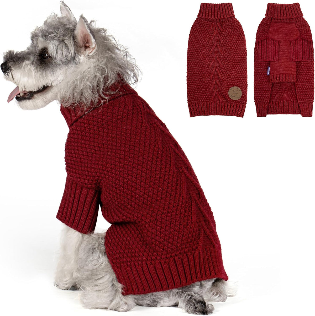 cyeollo Turtleneck Dog Sweater Soft Knitted Sweaters with Leash Hole Pet Clothes for Cold Day Pet