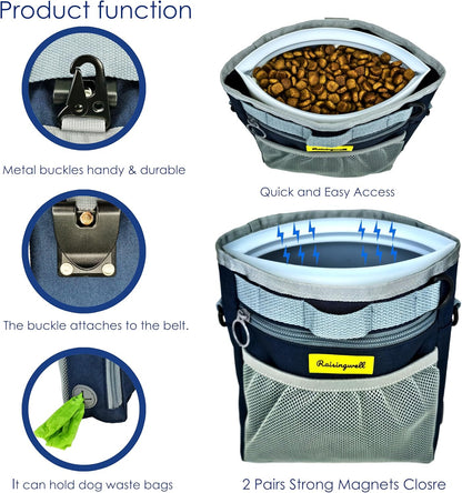 Dog Treat Pouch with Magnetic Closure 4-Cup Silicone Bag Fanny Pack Holder with Clicker 4 Ways to