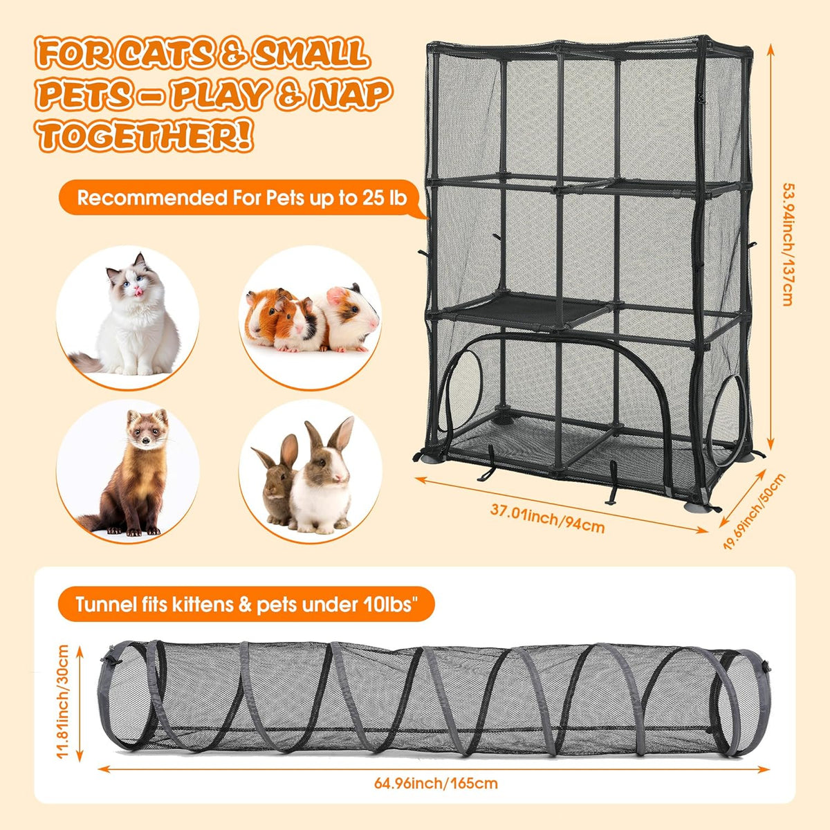 Catio Outdoor Cat Enclosure for Cats & Small Animals, Pet Playpen Cat Climber with Removable Pet