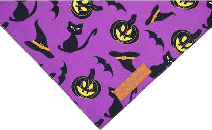 Realeaf Halloween Dog Bandanas 2 Pack, Reversible Orange Pumpkin Pet Scarf for Boy and Girl