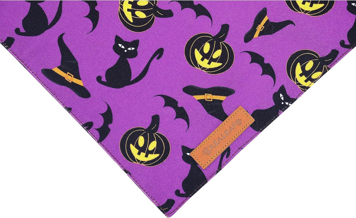 Realeaf Halloween Dog Bandanas 2 Pack, Reversible Orange Pumpkin Pet Scarf for Boy and Girl