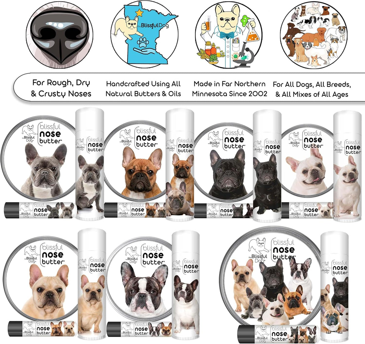 The Blissful Dog Blue French Bulldog Unscented Nose Butter - Dog Nose Butter, 0.50 Ounce