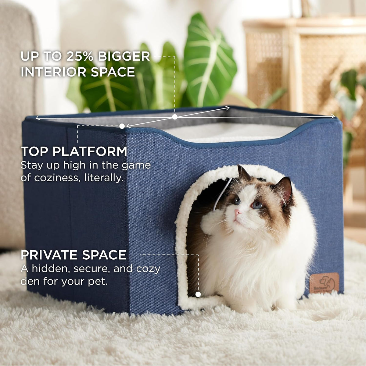 Bedsure Cat Beds for Indoor Cats - Large Cat Cave for Pet Cat House with Fluffy Ball Hanging and