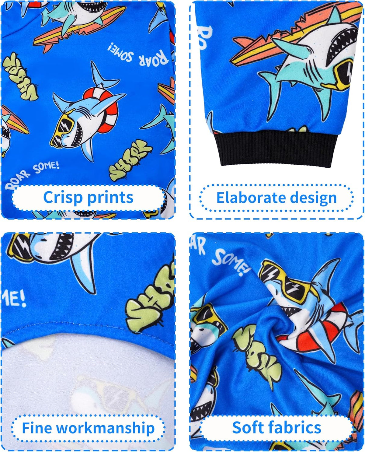 PET SHOW 4 Pack Small Dog Pajamas for Doggies Boy Dinosaur Shark Soft Stretchy PJs Plaid Jumpsuit