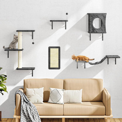 NUNU LAB Cat Wall Shelves Set, 5 Pcs Wall-Mounted Cat Climber with Cat House, Bridge, Scratching