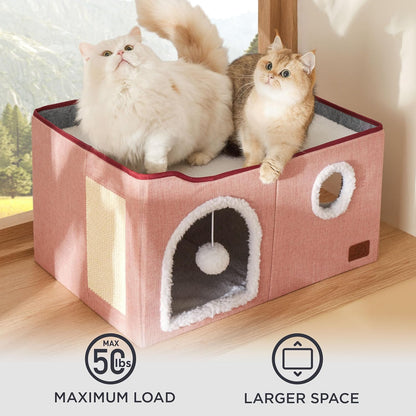 Bedsure Large Cat Beds for Indoor Cats - Extra Wide Cat Cube House for Small Pet with Fluffy Ball