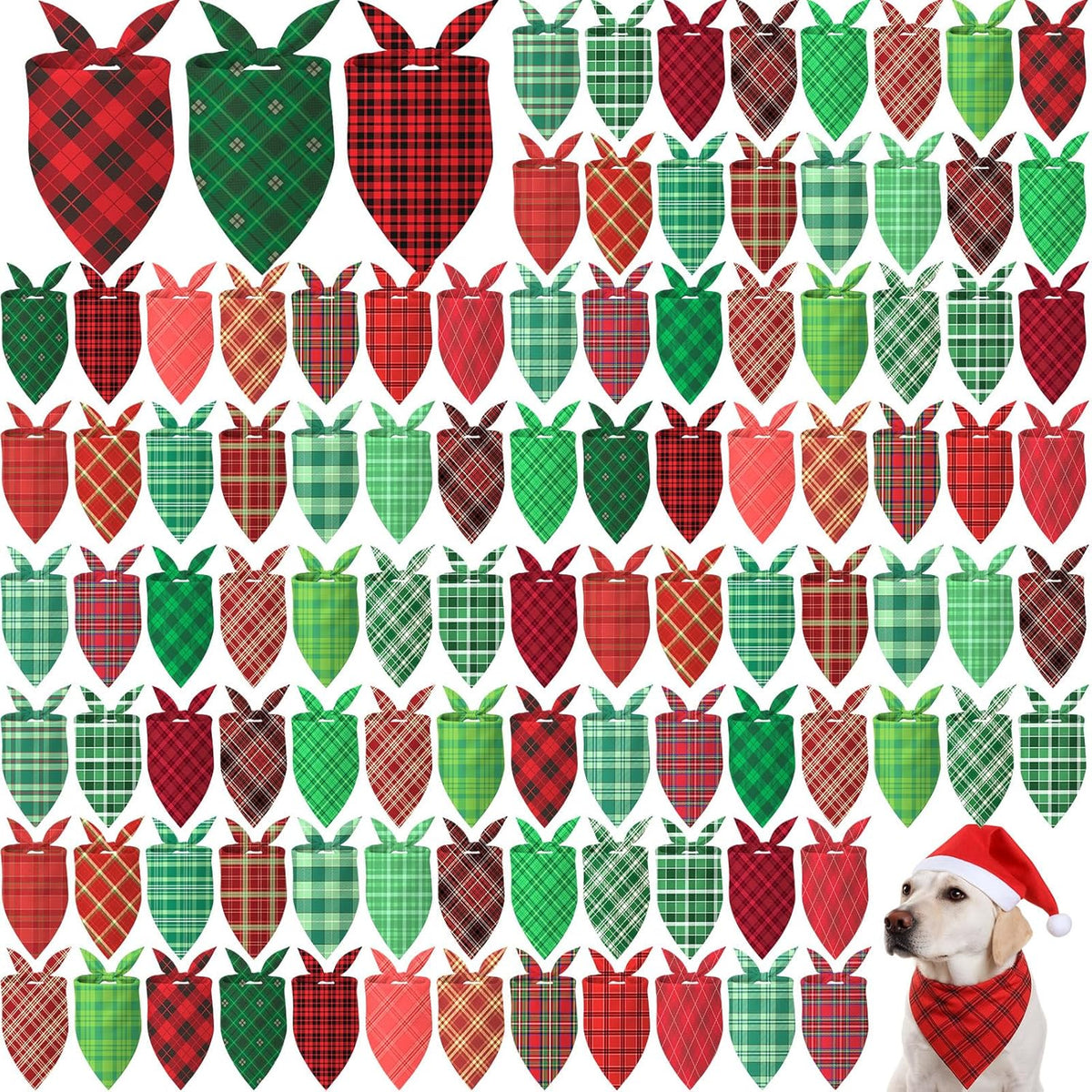 Abbylike 50 Pieces Christmas Plaid Dog Bandanas Bulk Xmas Bandanas for Dogs Triangle Kerchief Bibs