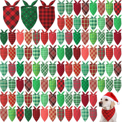 Abbylike 50 Pieces Christmas Plaid Dog Bandanas Bulk Xmas Bandanas for Dogs Triangle Kerchief Bibs