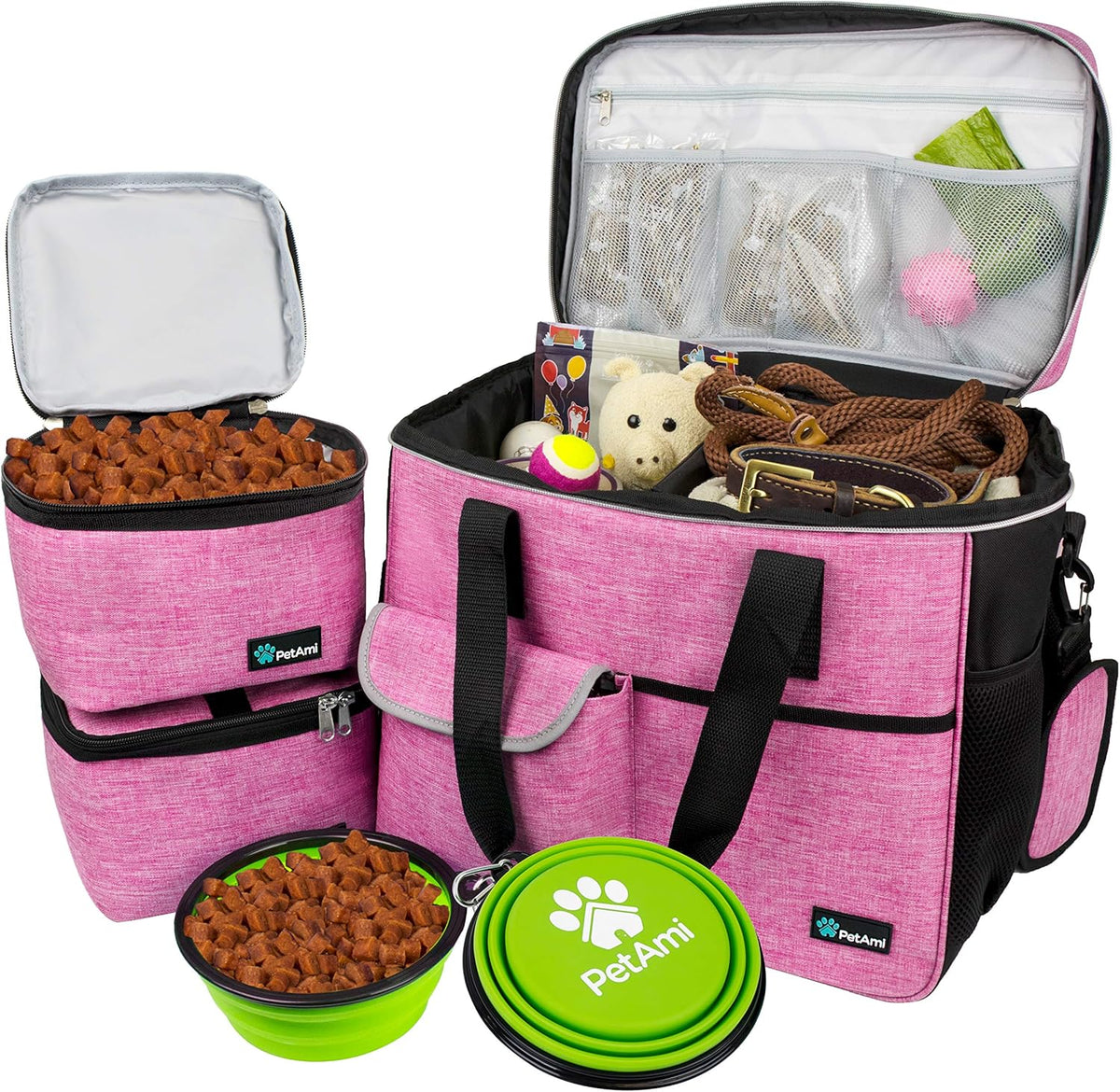 PetAmi Dog Travel Bag - Travel Pet Organizer with Food Container and Bowls, Perfect for Weekend