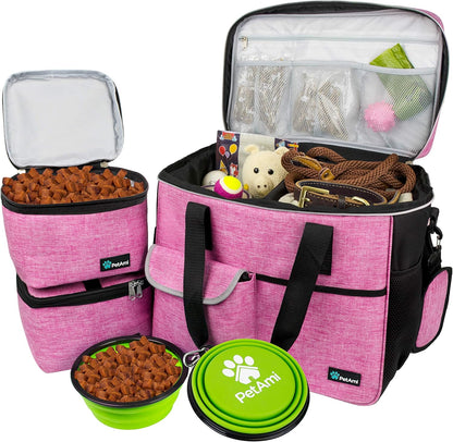 PetAmi Dog Travel Bag - Travel Pet Organizer with Food Container and Bowls, Perfect for Weekend
