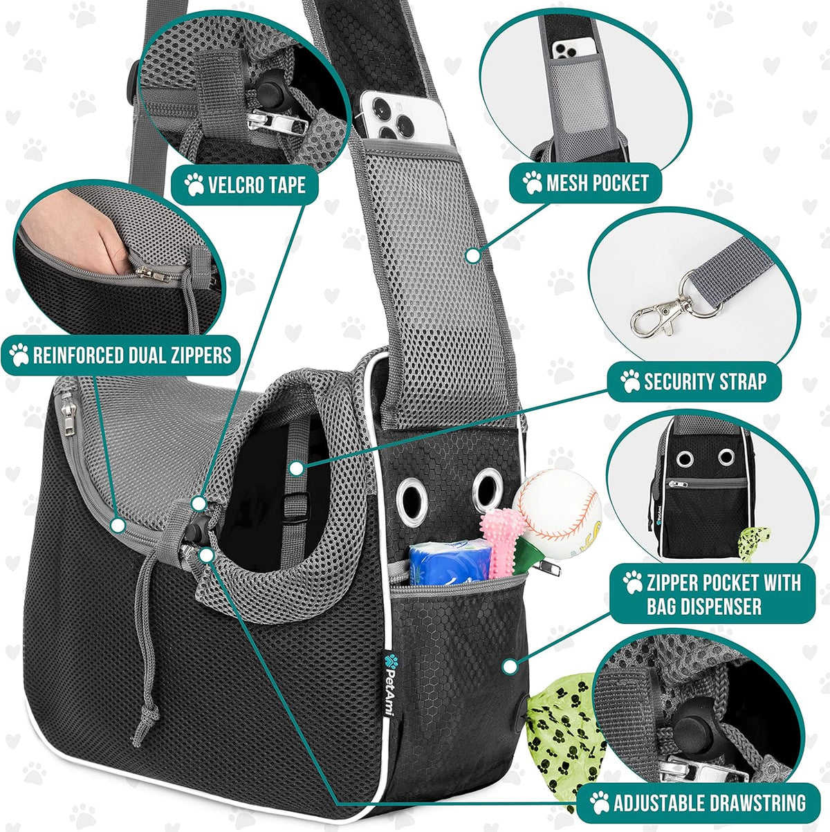 PetAmi Small Dog Sling Carrier, Soft-Sided Crossbody Puppy Carrying Purse Bag, Adjustable Sling Pet