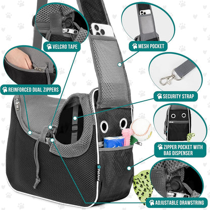 PetAmi Small Dog Sling Carrier, Soft-Sided Crossbody Puppy Carrying Purse Bag, Adjustable Sling Pet