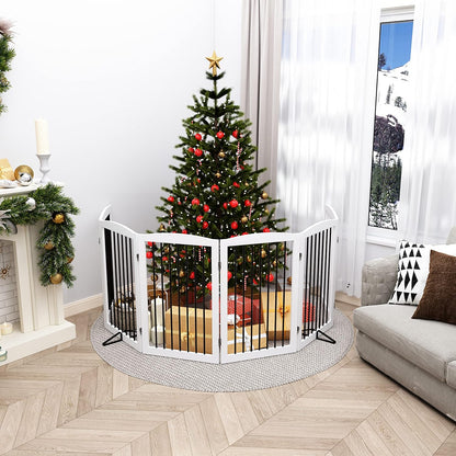 Freestanding Pet Gate for Dogs, Indoor Wooden Foldable Dog Gate for House, Extra Wide, Pet Fence