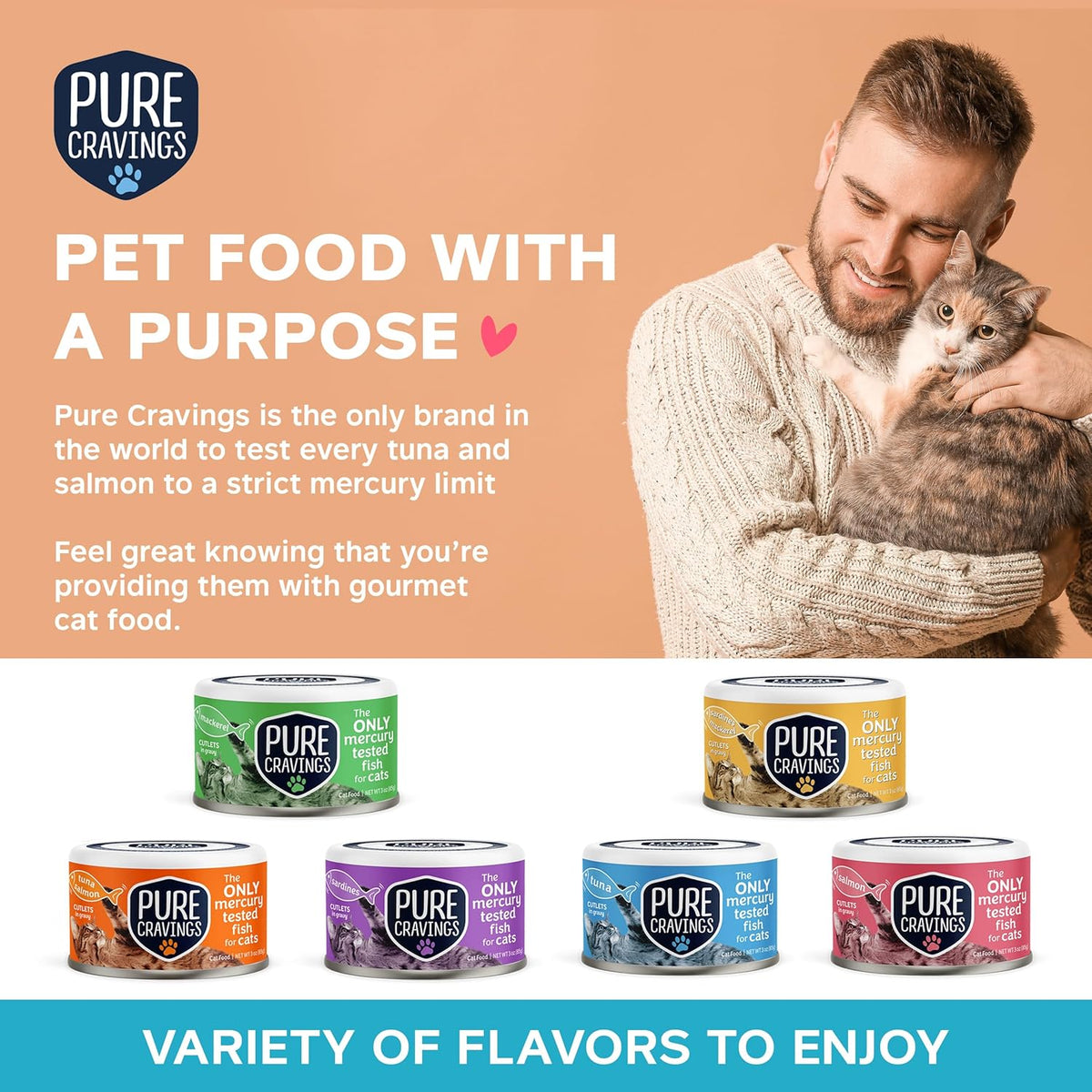 Wet Cat Food Canned Mackerel Cutlets in Gravy, Every Catch is Mercury Tested, Moist Can Fish for