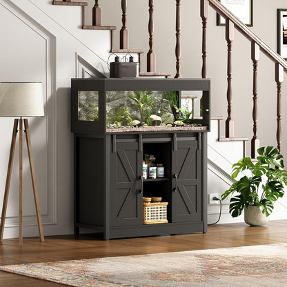 40 Gallon Reptile Terrarium with Stand, Reptile Tank with Barn Door and Storage, Vivarium with