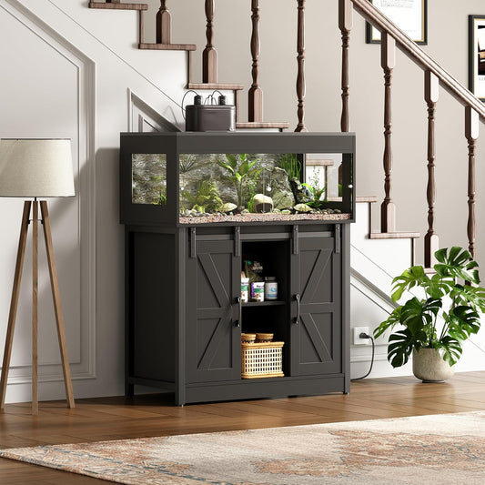 40 Gallon Reptile Terrarium with Stand, Reptile Tank with Barn Door and Storage, Vivarium with