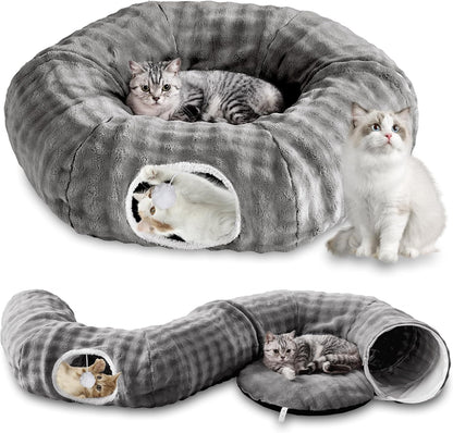 Bubble Cat Tunnel for Indoor Cats, Round Peekaboo Cave Toy with Dangling Balls, Donut Tunnel Bed
