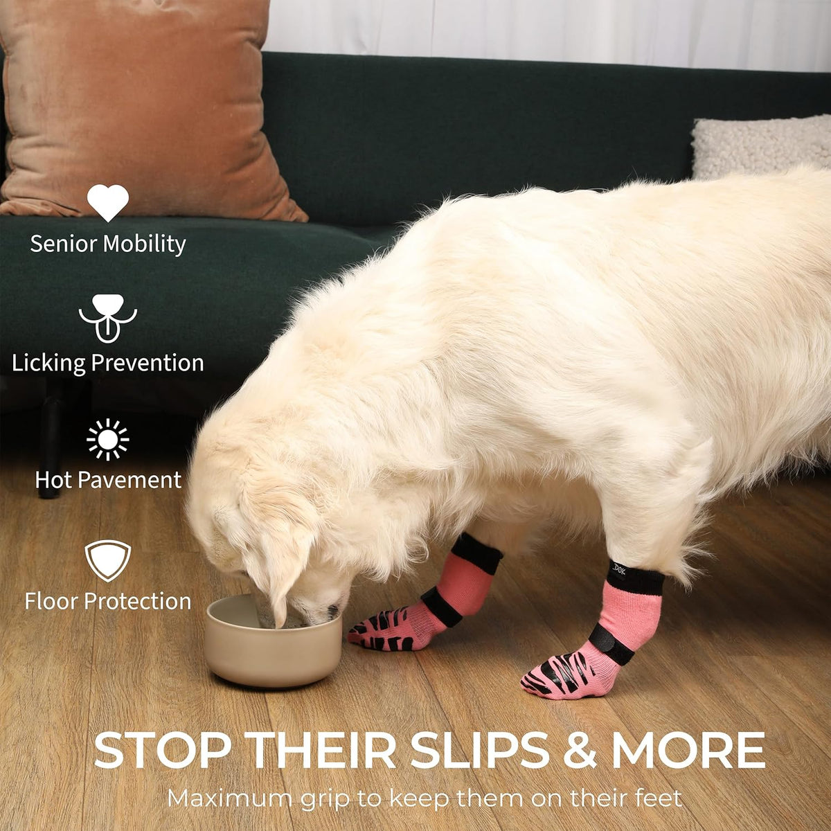 DOK TigerToes Premium Non-Slip Dog Socks for Hardwood Floors - Extra-Thick Grip That Works Even
