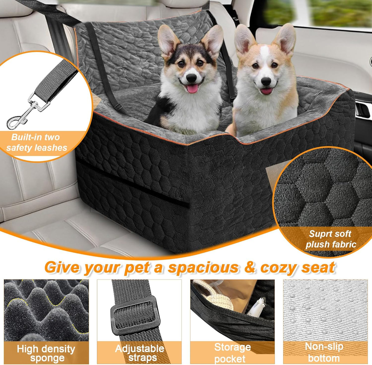 Dog Car Seat for Medium/Large Dog Booster Seat for Dogs Under 60 lbs or 2 Small Dogs